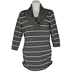 Pink Rose Shirt Womens Small Gray White Stripe Cowl Neck Long Sleeve Tunic